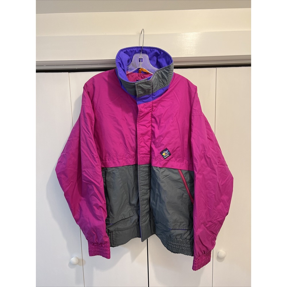 VTG WOOLRICH Sigmet Gear PINK/GRAY Color Block ZIP/SNAP Windbreaker Jacket 90s M